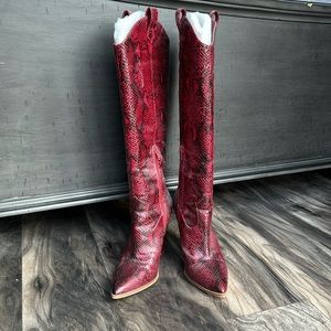 Red snakeskin print Jessica Simpson boots